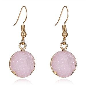 Pink Druzy Agate Dangle Drop Earring